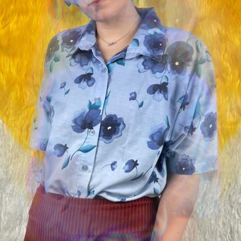 Vintage 90s Tap & Co. Ombré Blue Floral Shirt